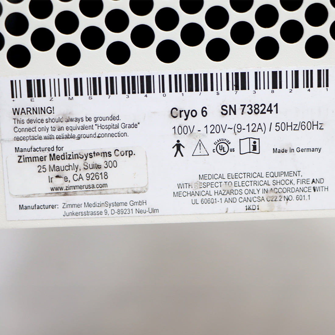 Zimmer Cryo 6 Chiller System Cold Air Therapy Spot Cooling Treatment Station