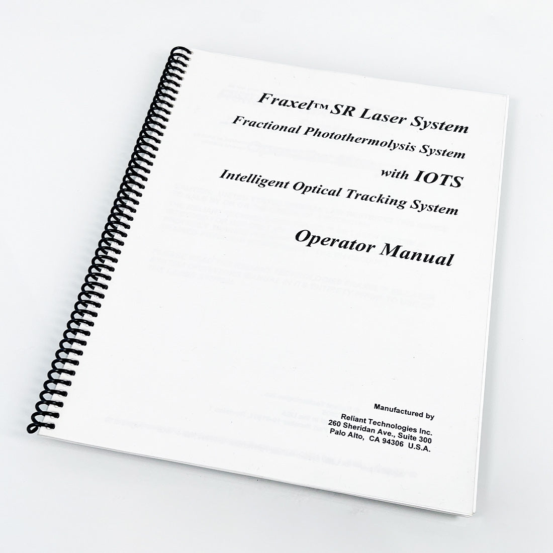 Reliant Technologies Fraxel SR Laser User Operator Manual Operation Treatment