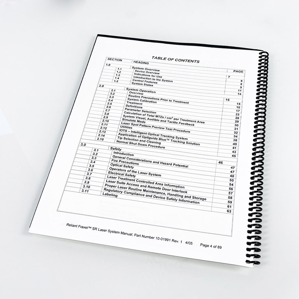 Reliant Technologies Fraxel SR Laser User Operator Manual Operation Treatment