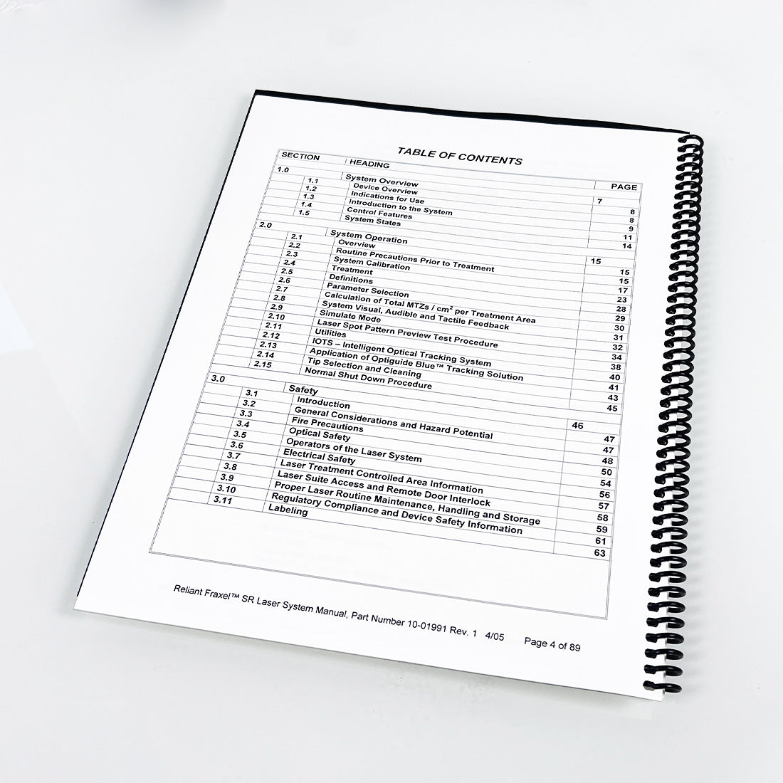 Reliant Technologies Fraxel SR Laser User Operator Manual Operation Treatment