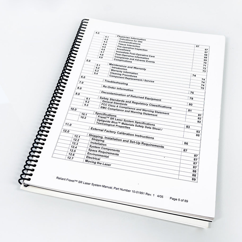 Reliant Technologies Fraxel SR Laser User Operator Manual Operation Treatment