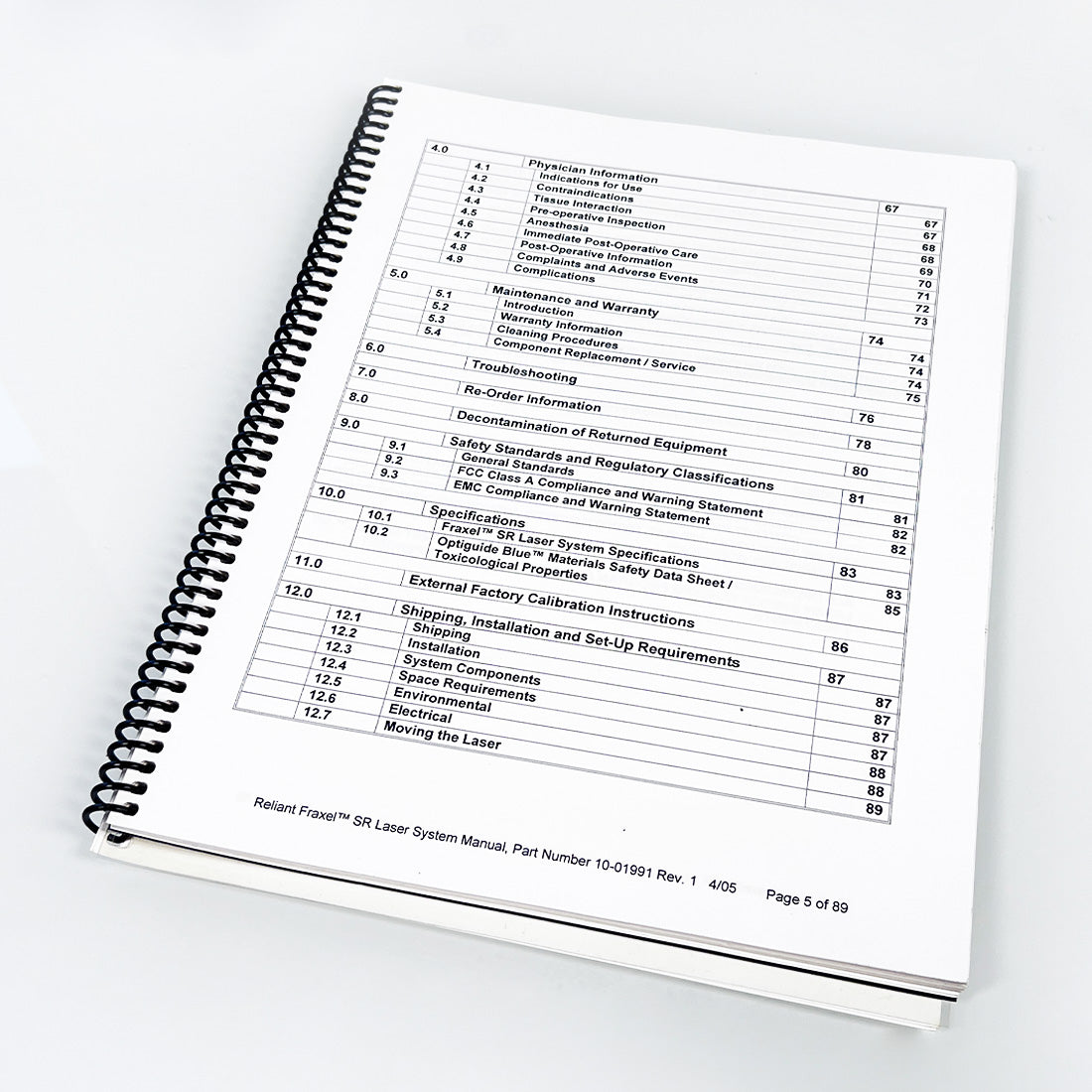 Reliant Technologies Fraxel SR Laser User Operator Manual Operation Treatment