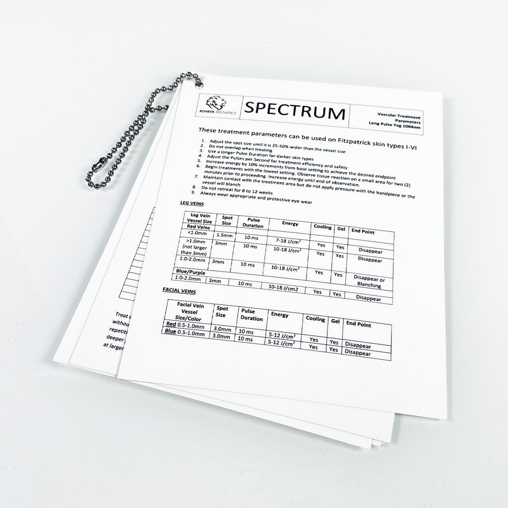 Rohrer Aesthetics Spectrum Treatment Parameter Guide Vascular Erbium IPL Diode
