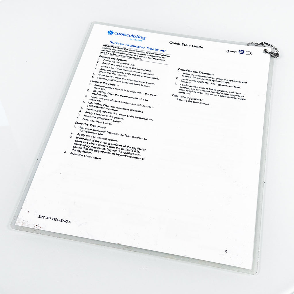 Zeltiq CoolSculpting Quick Start CoolAdvantage Treatment Guide BRZ-001-QSG-ENG-E