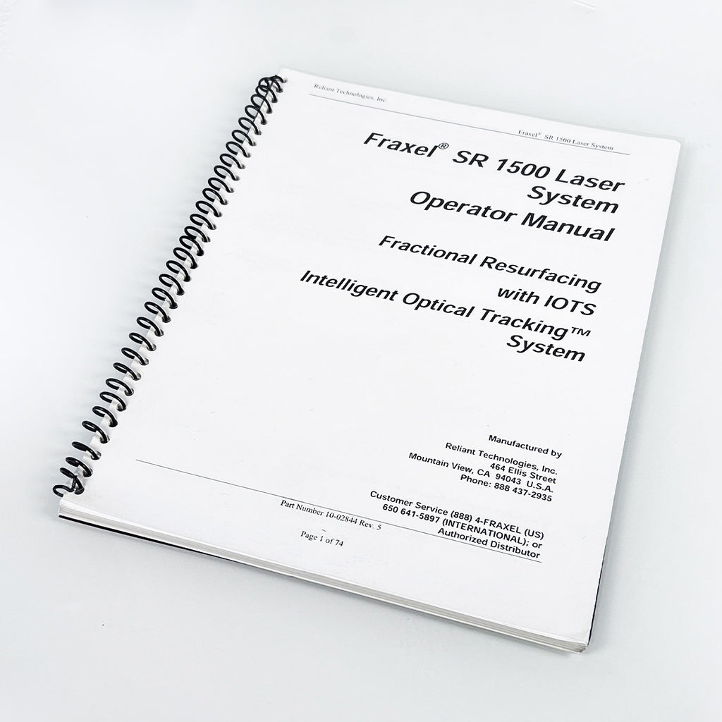 Reliant Technologies Fraxel SR1500 Laser User Operator Manual Operation Guide