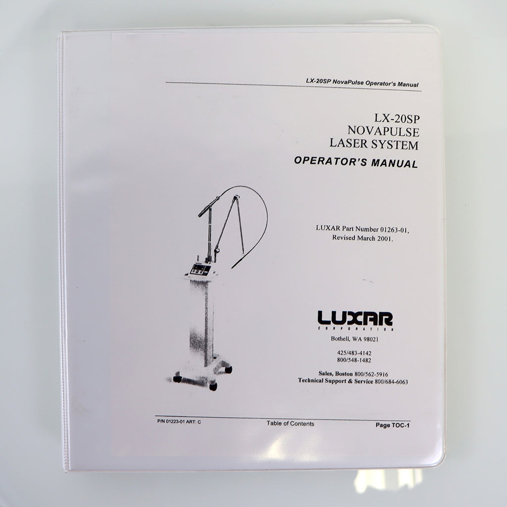 Luxar LX-20SP NovaPulse Laser System Operator's Manual 2001 01223-01 C