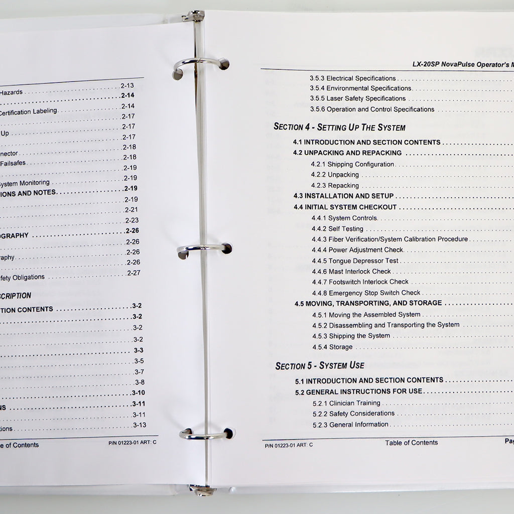 Luxar LX-20SP NovaPulse Laser System Operator's Manual 2001 01223-01 C