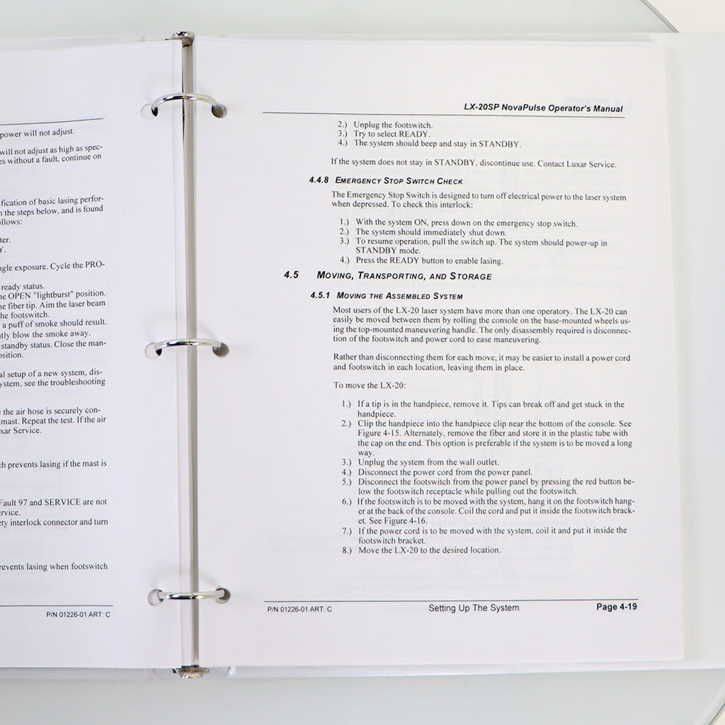 Luxar LX-20SP NovaPulse Laser System Operator's Manual 2001 01223-01 C