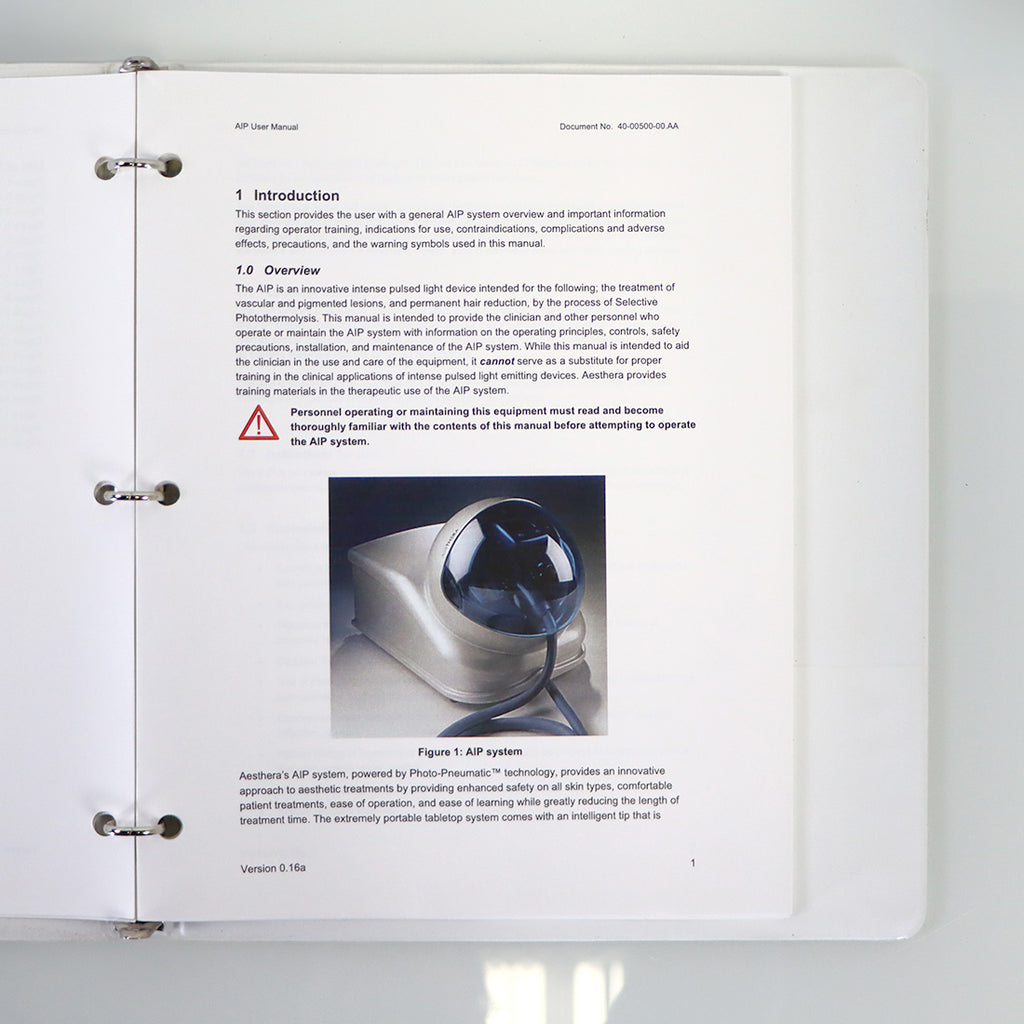Aesthera AIP.1 2005 User Manual 40-00500-00.AA Version 0.18a Hardcover Binder