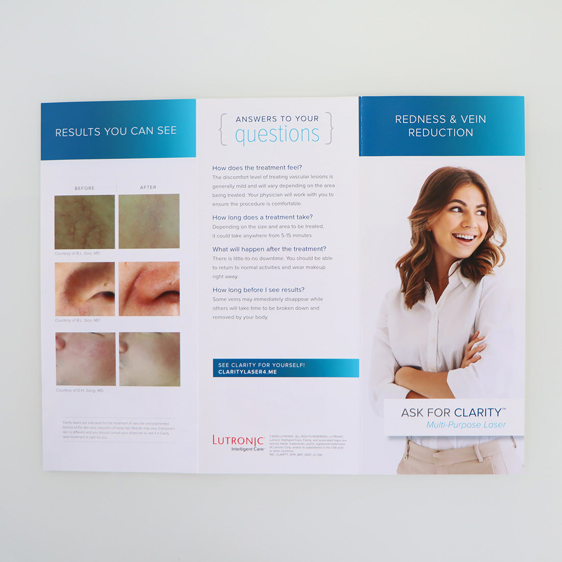 Lutronic Ask For Clarity Redness & Vein Reduction Brochure RVR_BRF Pamphlet 10pk