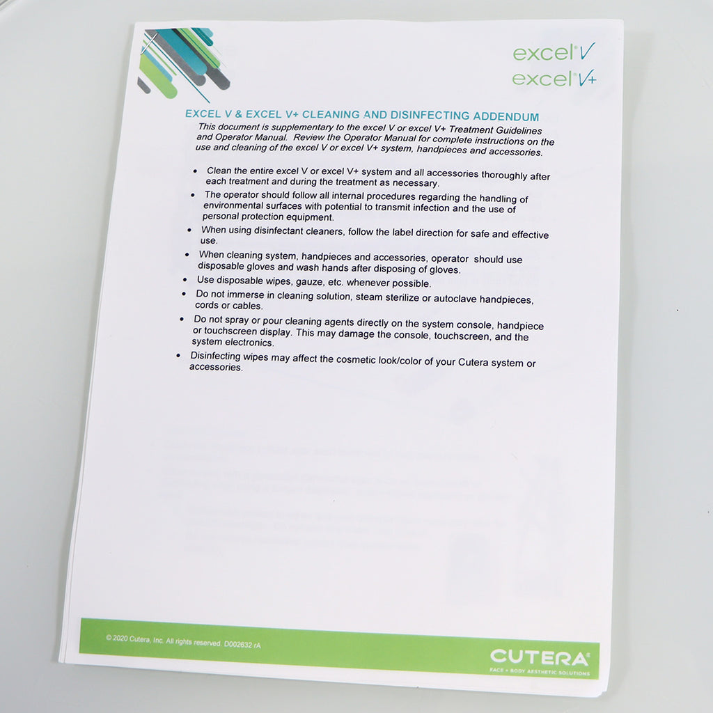 Cutera Excel V / V+ Cleaning and Disinfecting Addendum / Safety Guide D002632 rA