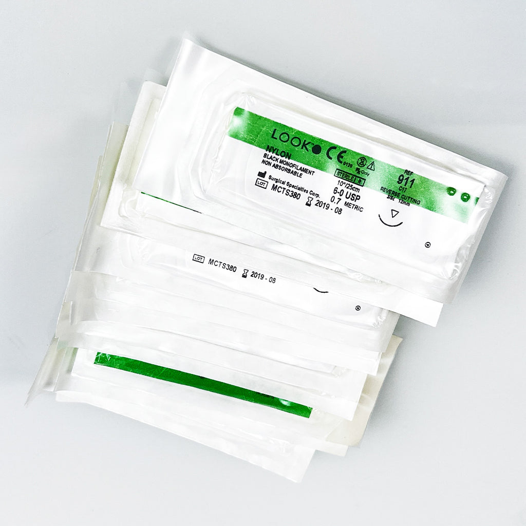 Surgical Nylon Black Monofilament Suture 6-0 USP 10"/25cm Reverse Cutting x11Pcs