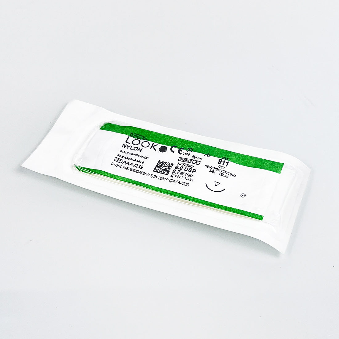 Surgical Nylon Black Monofilament Suture 6-0 USP 10"/25cm Reverse Cutting x15 Pc