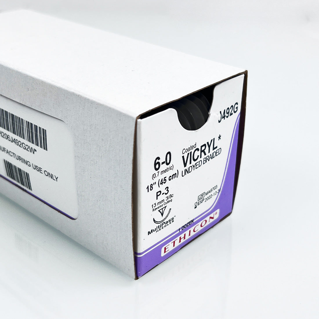 Ethicon Vicryl Undyed Braided 6-0 18"/45cm Suture J492 Reverse Cutting (x11 pcs)