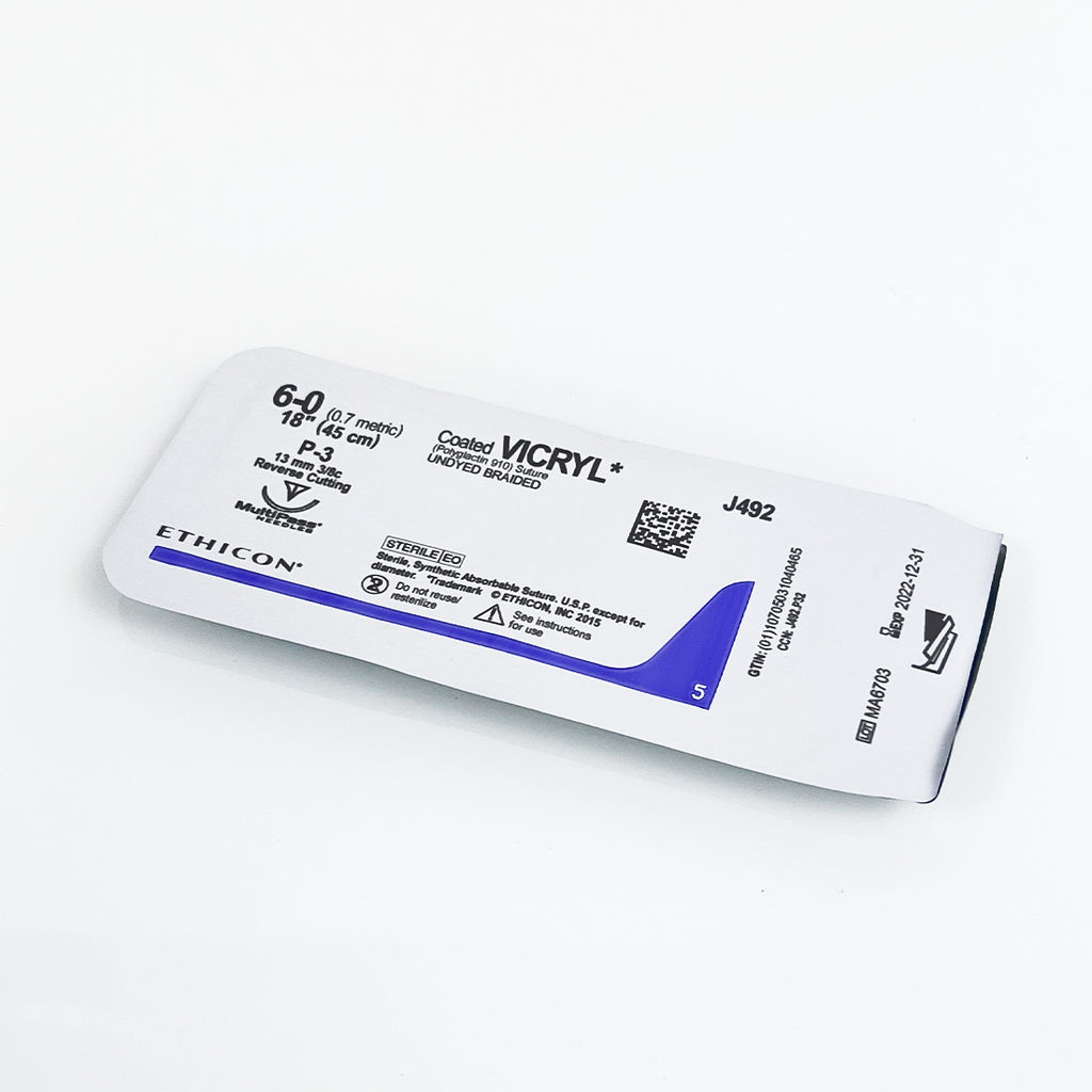 Ethicon Vicryl Undyed Braided 6-0 18"/45cm Suture J492 Reverse Cutting (x11 pcs)