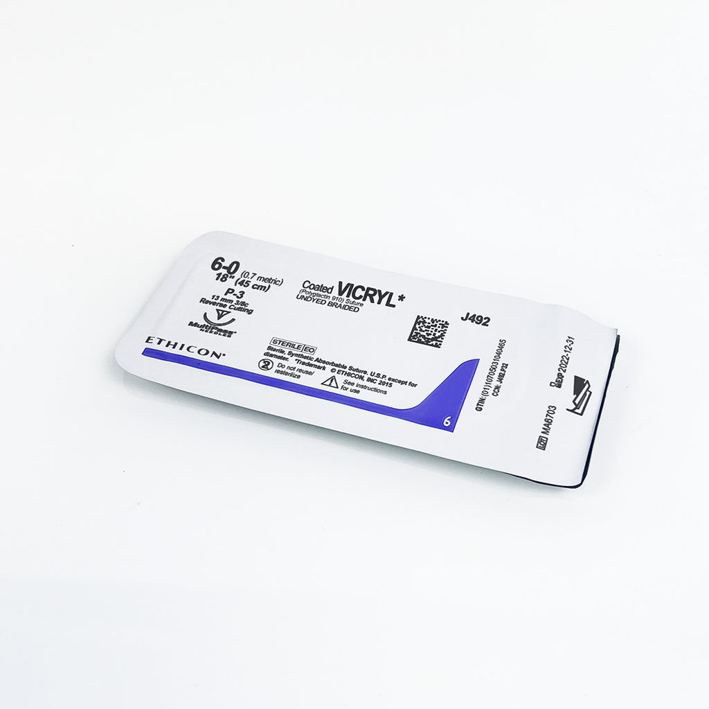 Ethicon Vicryl Undyed Braided 6-0 18"/45cm Suture J492G Reverse Cutting (x7 pcs)