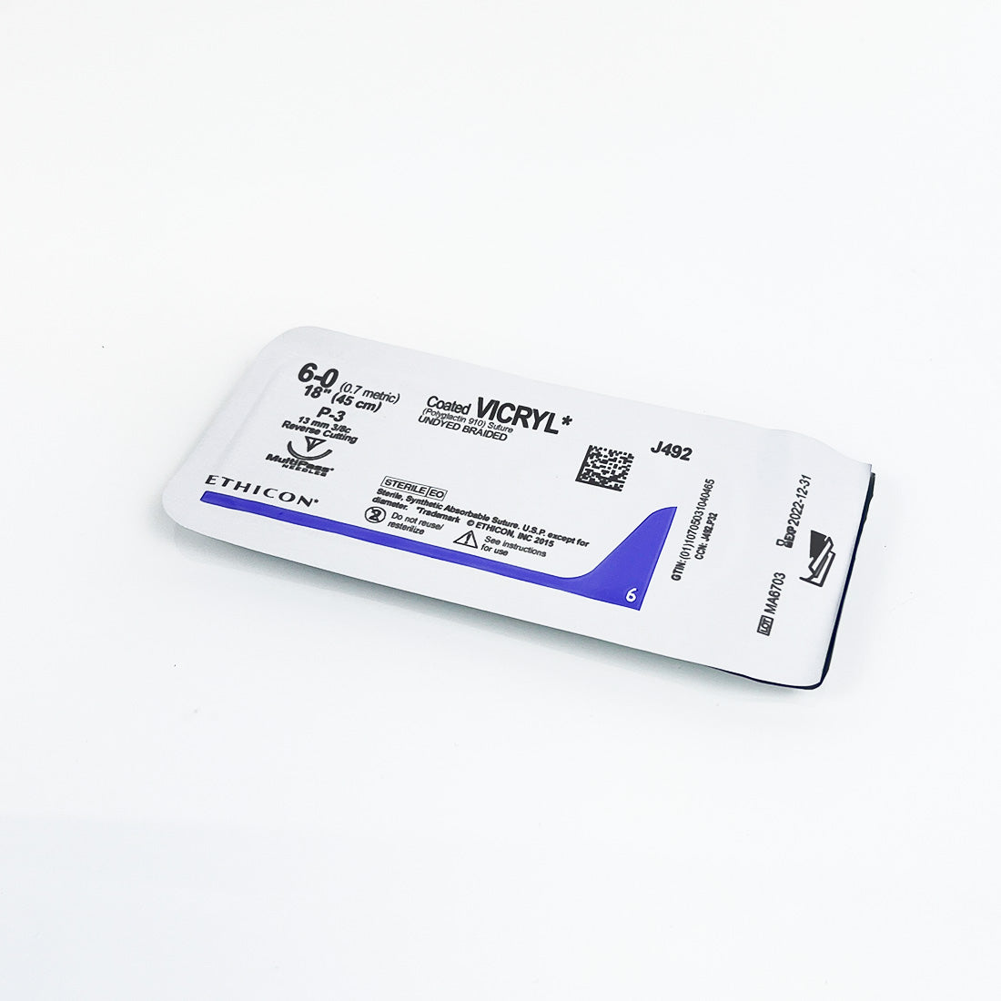 Ethicon Vicryl Undyed Braided 6-0 18"/45cm Suture J492G Reverse Cutting (x7 pcs)