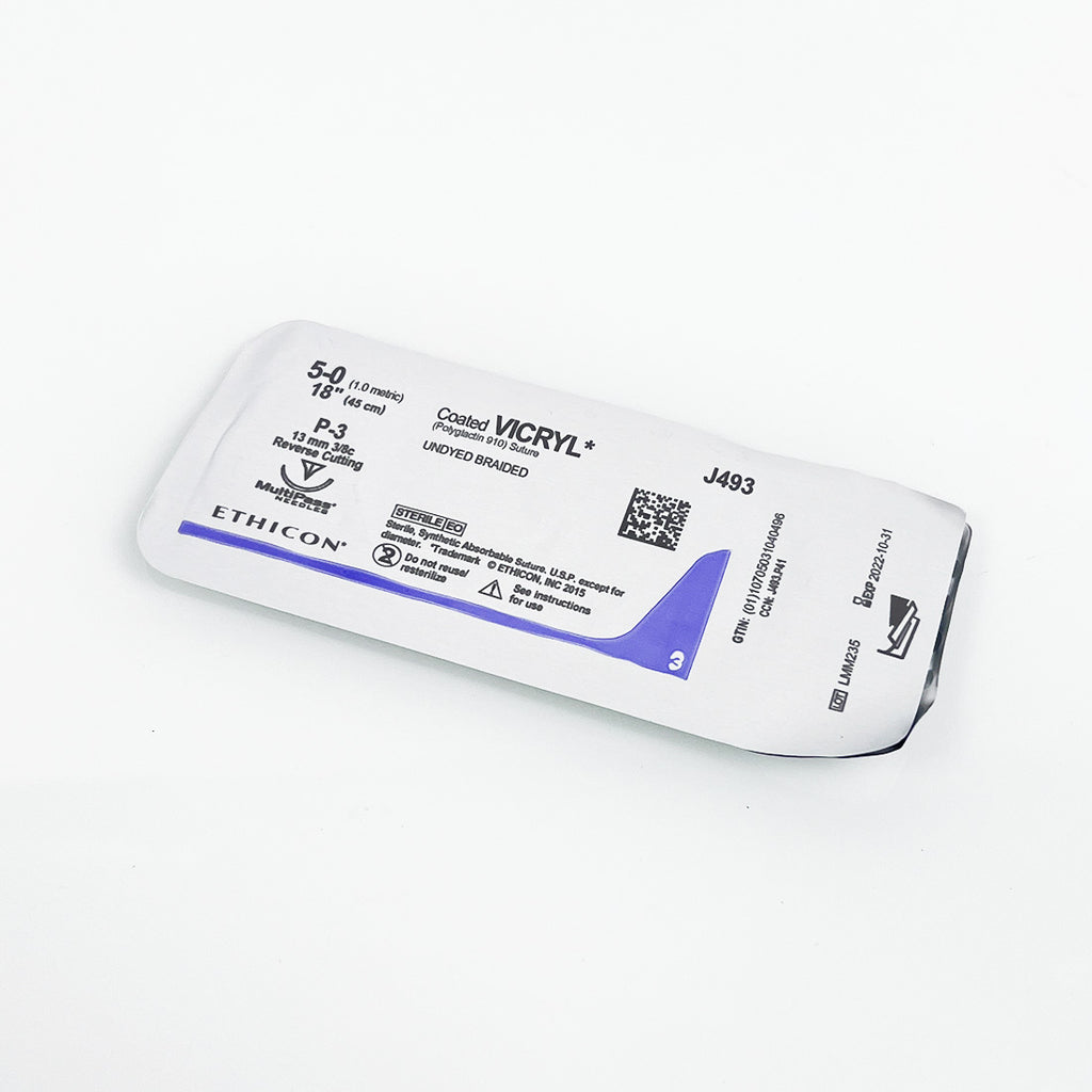Ethicon Vicryl Undyed Braided 5-0 18"/45cm Suture J493G Reverse Cutting (x12pcs)