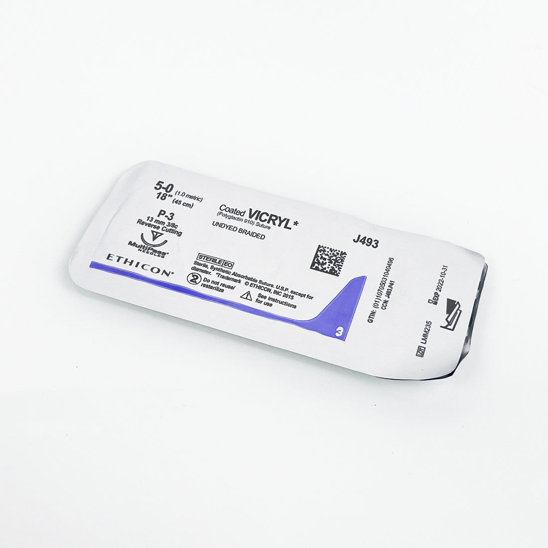 Ethicon Vicryl Undyed Braided 5-0 18"/45cm Suture J493G Reverse Cutting (x12pcs)