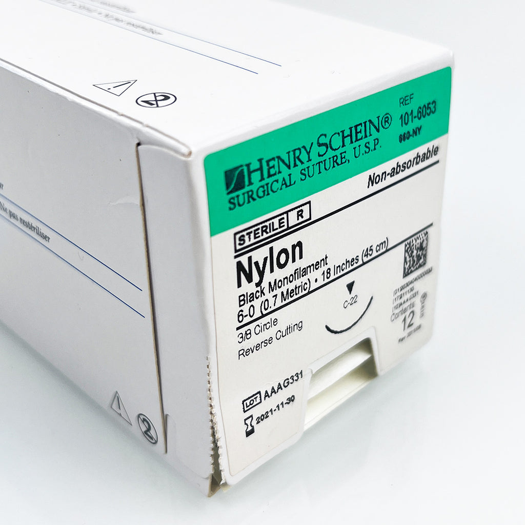 Henry Schein Surgical Suture Nylon Black Filament 6-0 18"/45cm) 101-6053 x6 Pcs