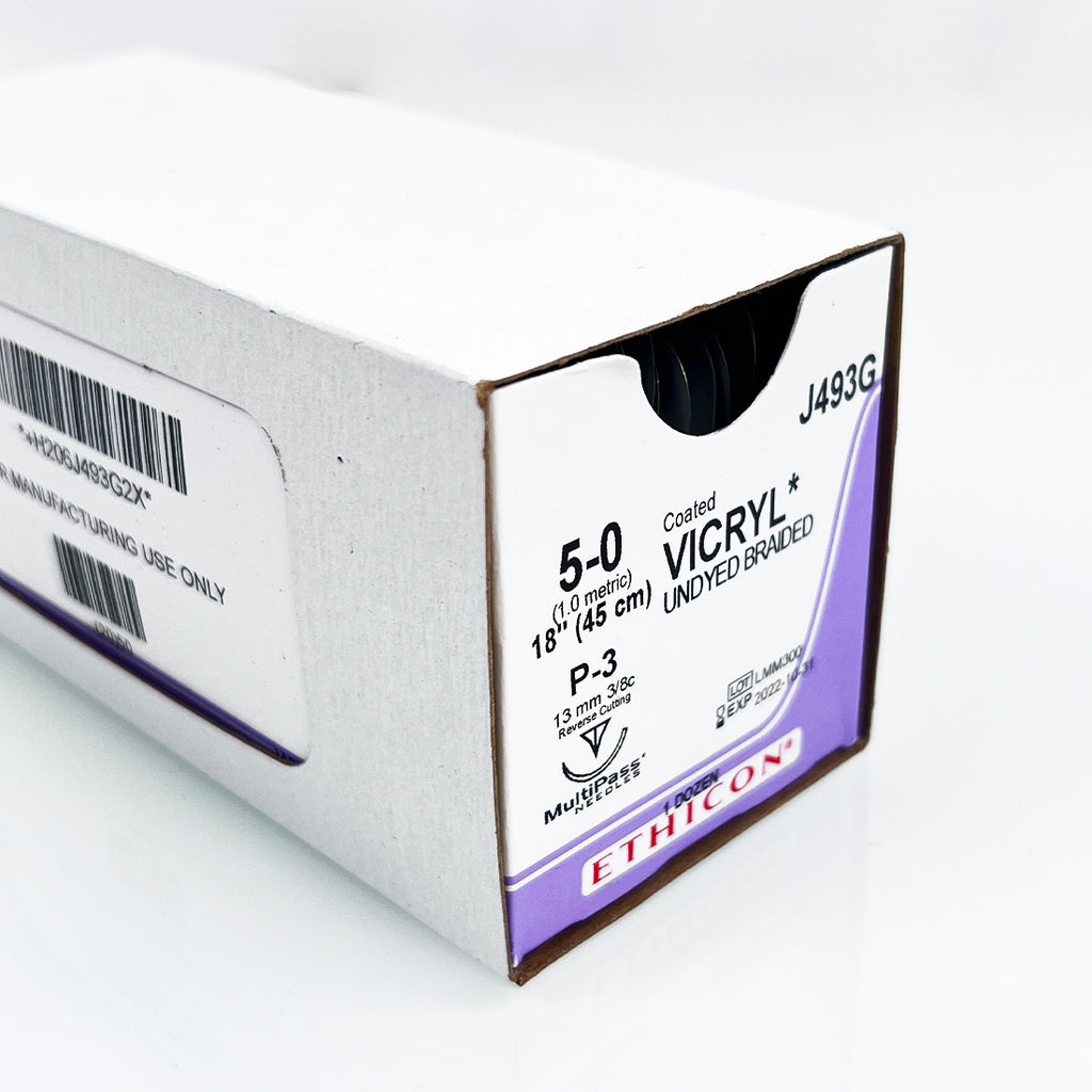 Ethicon Vicryl Undyed Braided 5-0 18"/45cm Suture J493G Reverse Cutting (x18pcs)