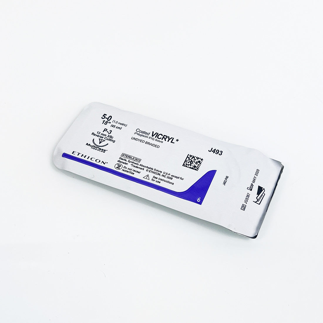 Ethicon Vicryl Undyed Braided 5-0 18"/45cm Suture J493G Reverse Cutting (x18pcs)
