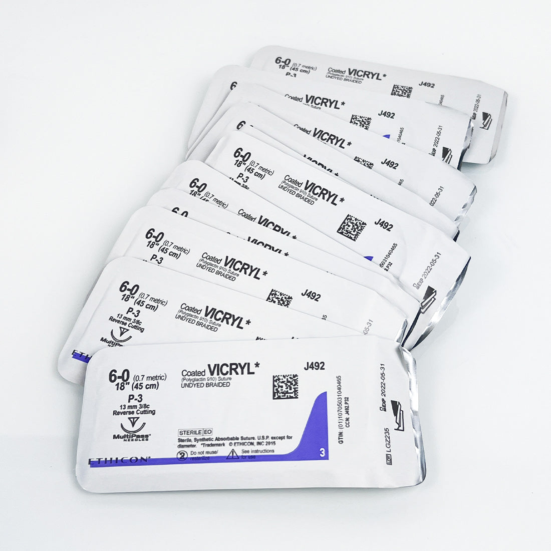 Ethicon Vicryl Undyed Braided 6-0 18"/45cm Suture J492G Reverse Cutting (x17 pc)