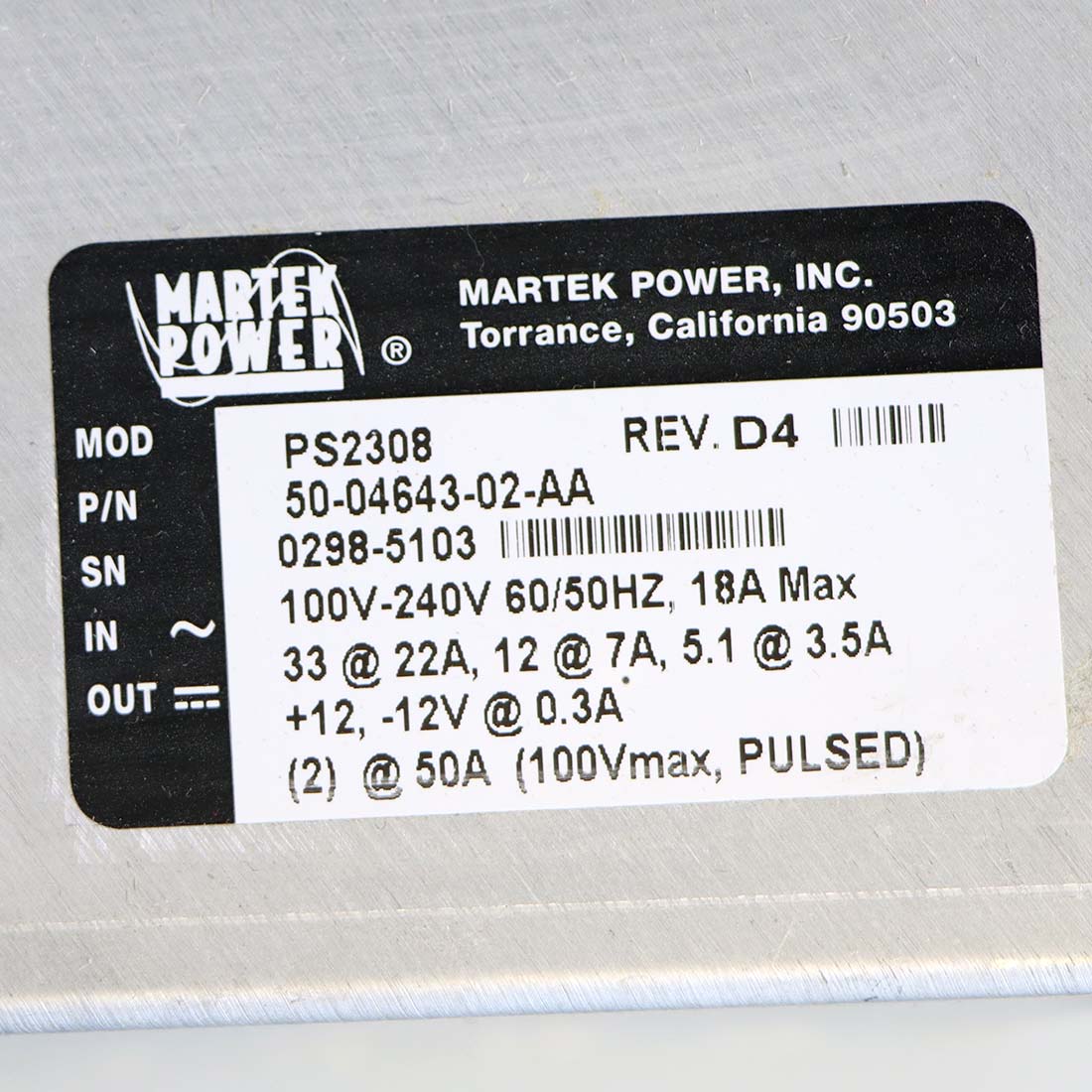 Coherent Star LightSheer XC Martek Power Supply HVPS PS2308 100-240V As-Is (U)