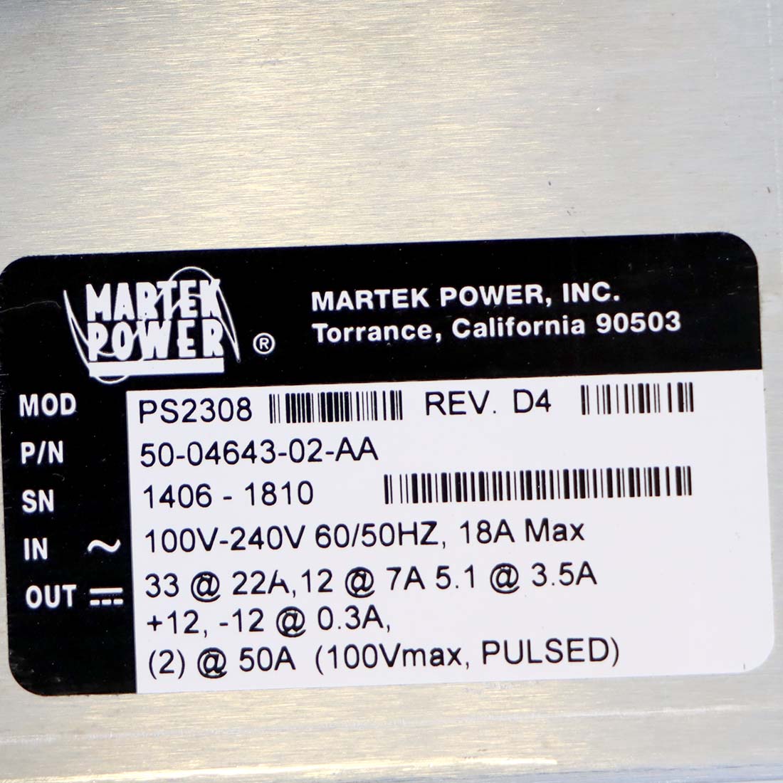 Coherent Star LightSheer XC Martek Power Supply HVPS PS2308 100-240V As-Is (H)