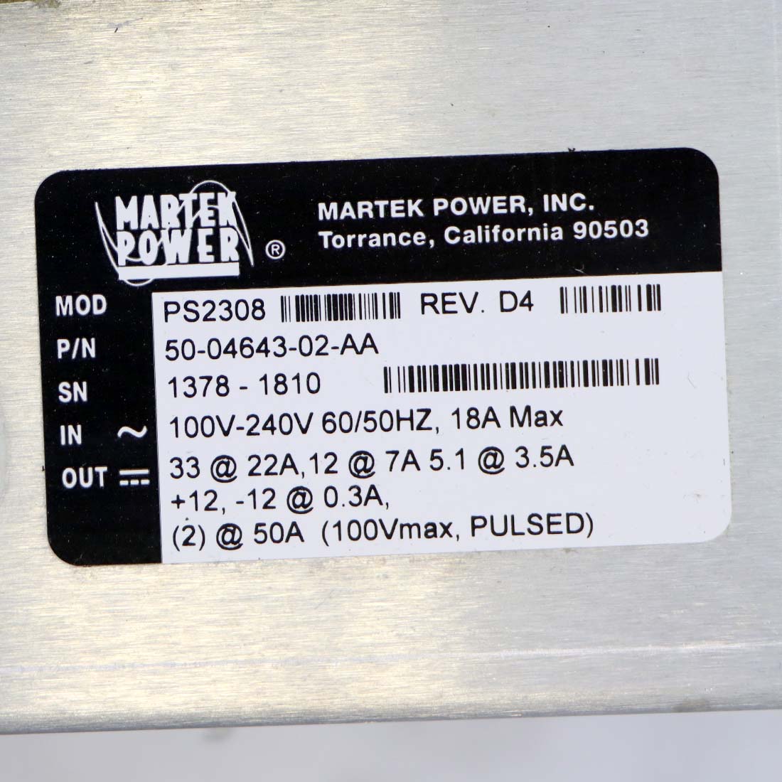 Coherent Star LightSheer XC Martek Power Supply HVPS PS2308 100-240V As-Is (J)