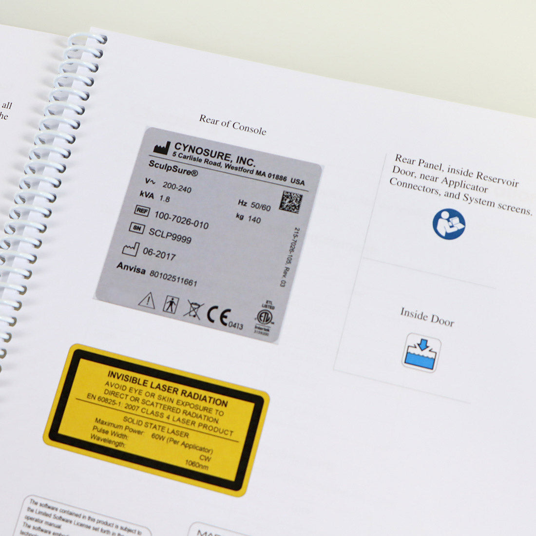 Cynosure SculpSure Laser Operator Manual User Guide Treatment Operation Book