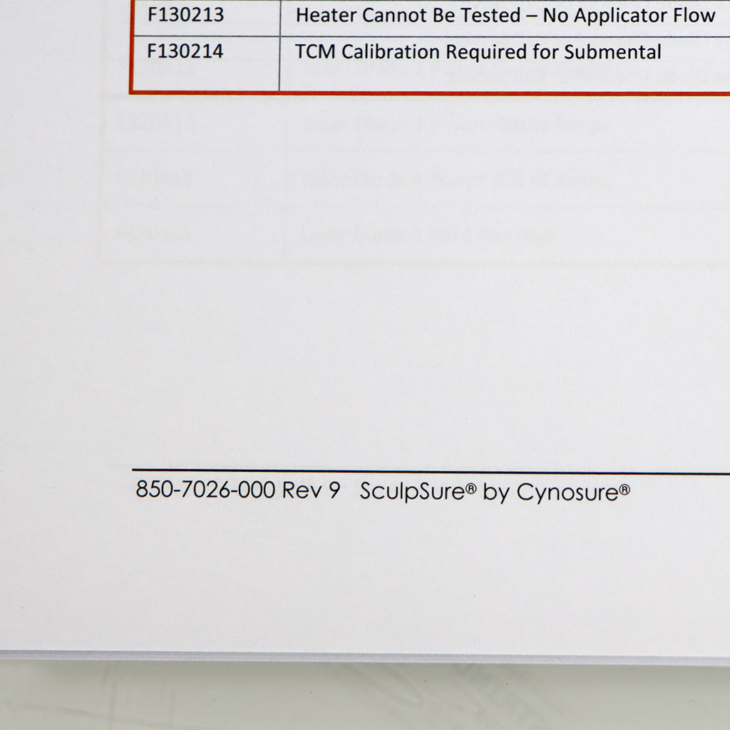 Cynosure SculpSure Laser Operator Manual User Guide Treatment Operation Book