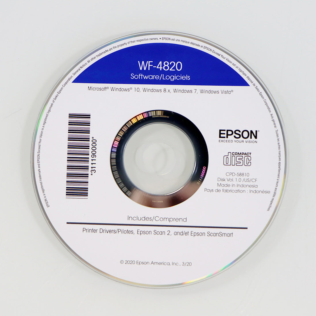 Epson WorkForce Printer WF-4820 Software Compact Disc Driver Scan 2 ScanSmart CD