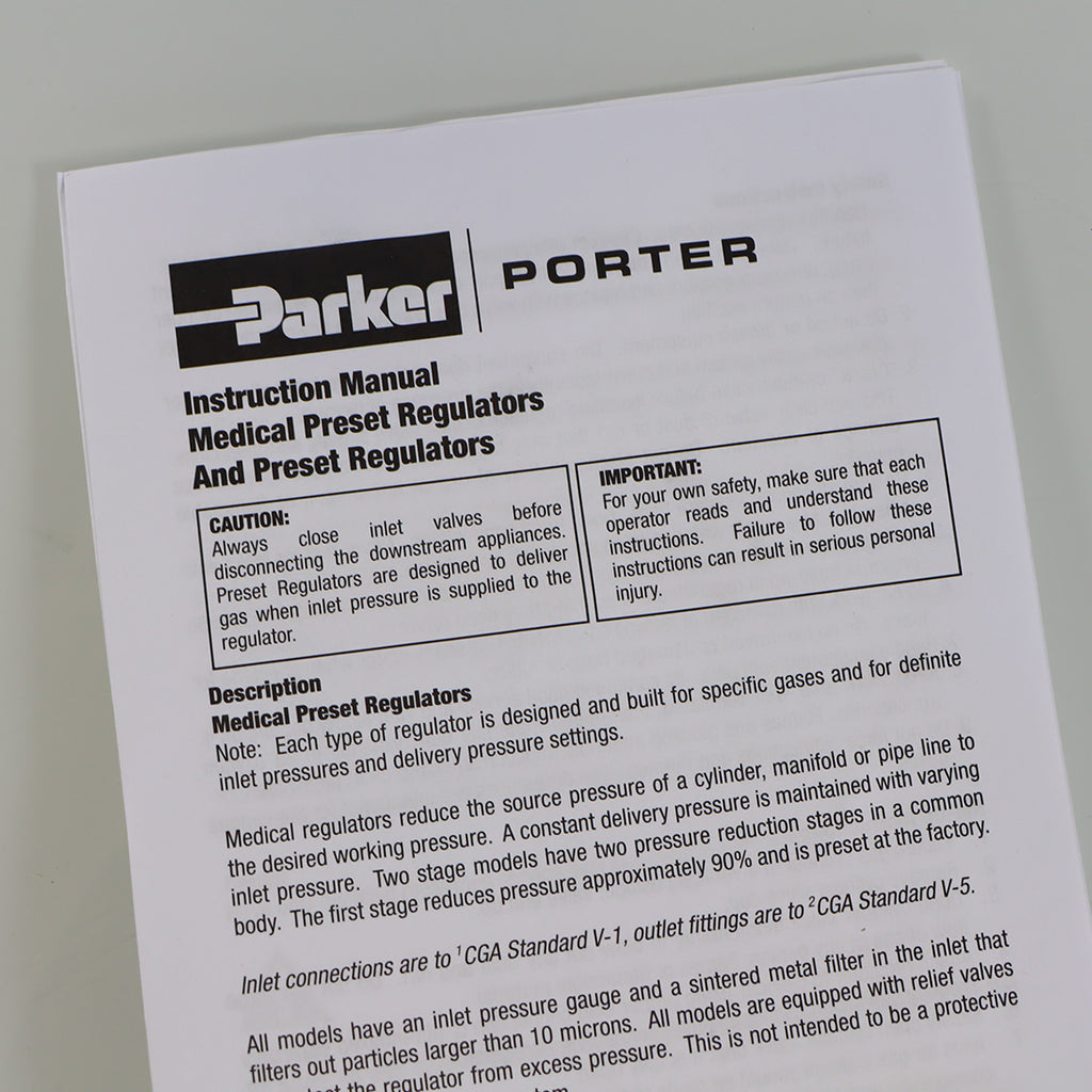 Parker Porter Medical Oxygen Preset Regulator Valve 7021 3000 PSI Max Inlet