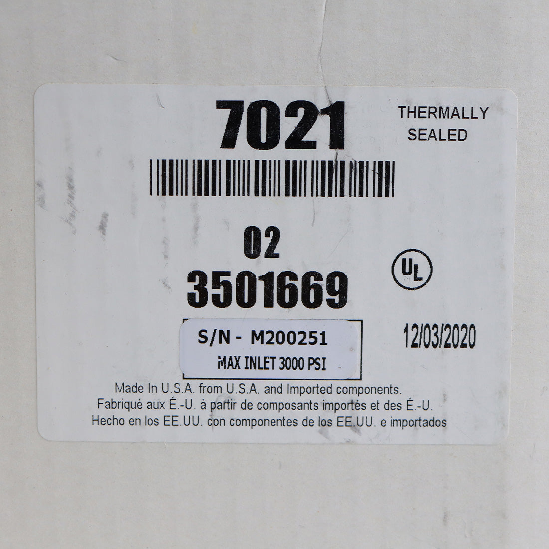 Parker Porter Medical Oxygen Preset Regulator Valve 7021 3000 PSI Max Inlet