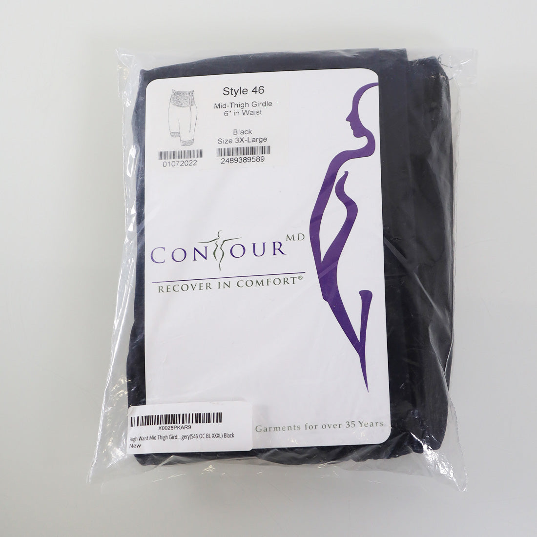 Contour MD Mid Thigh Girdle Black 3X Large Style 46 6" Waist Creora XXXL New