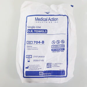 Medical Action Operating Room Blue Towels OR 704-B Sterile EO O.R. Single Use x4