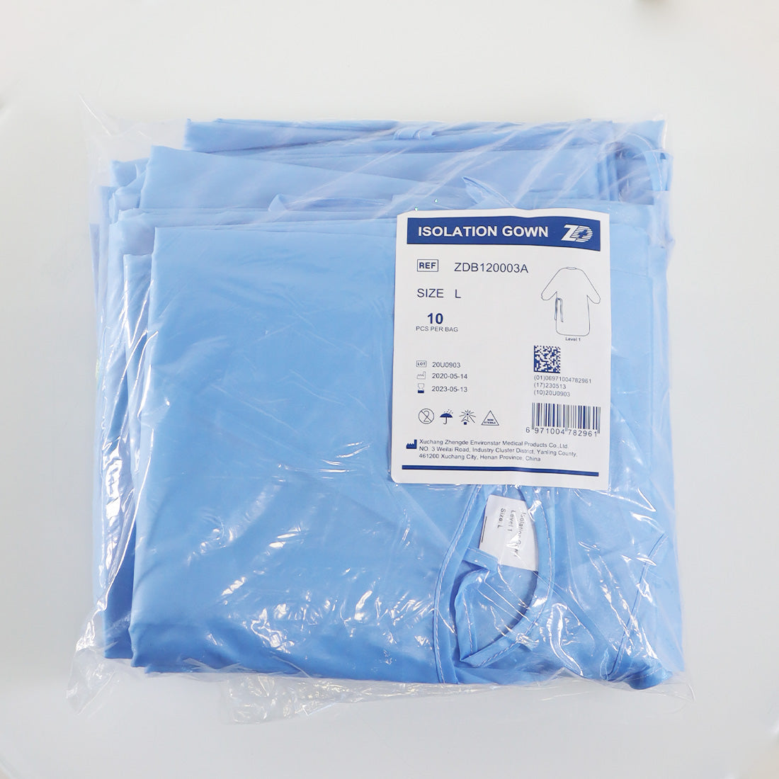 Environstar Isolation Gown AAMI Level 1 ZDB120003A Large Size Blue 7-Pack 2023