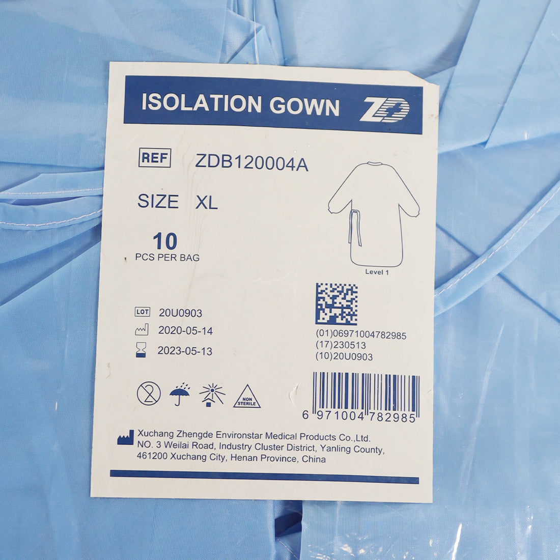 Environstar Isolation Gown AAMI Level 1 ZDB120004A XL Size Blue 10-Pack 2023