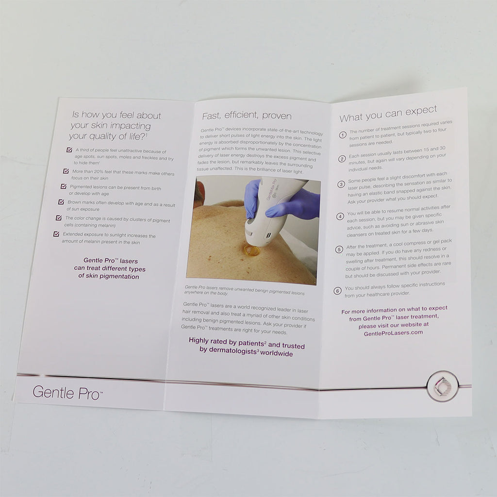 Candela Gentle Pro Laser Treatment Pamphlet PU00954EN Age/Sun Spot Freckles 10pk