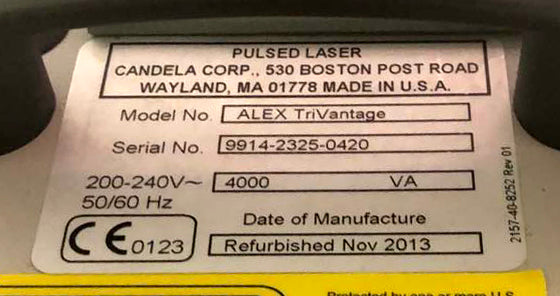 2013 Candela Alex TriVantage Q Switched 532nm Nd YAG Tattoo Removal Laser