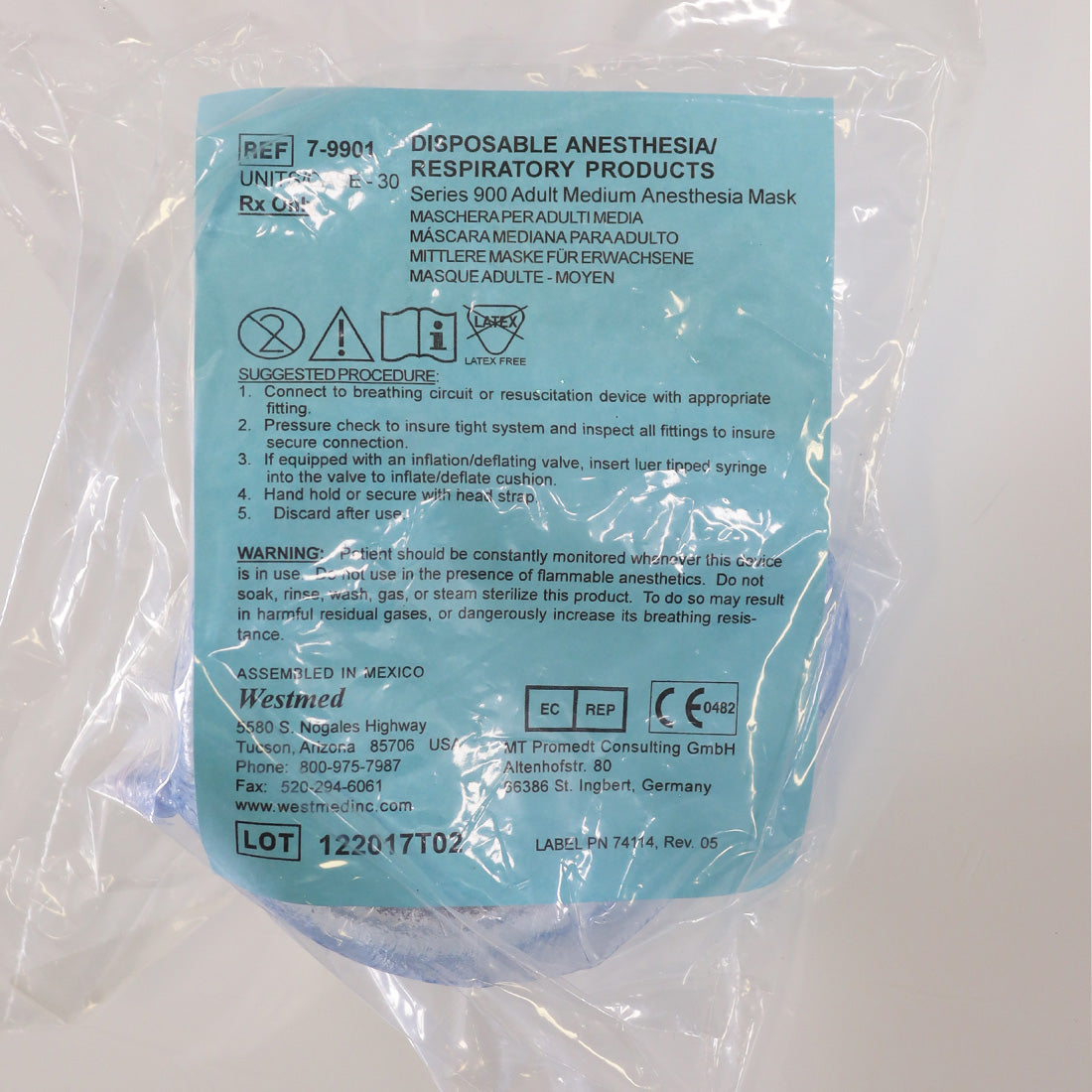 Westmed Anesthesia Mask 7-9901 900 Series Elongated Style Adult Medium 14-Pack