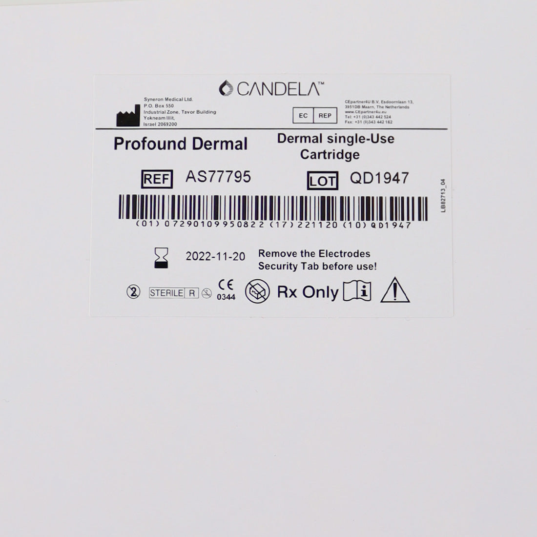 Candela Profound Dermal Single-Use Cartridge REF AS77795 EXP 11-20-2022