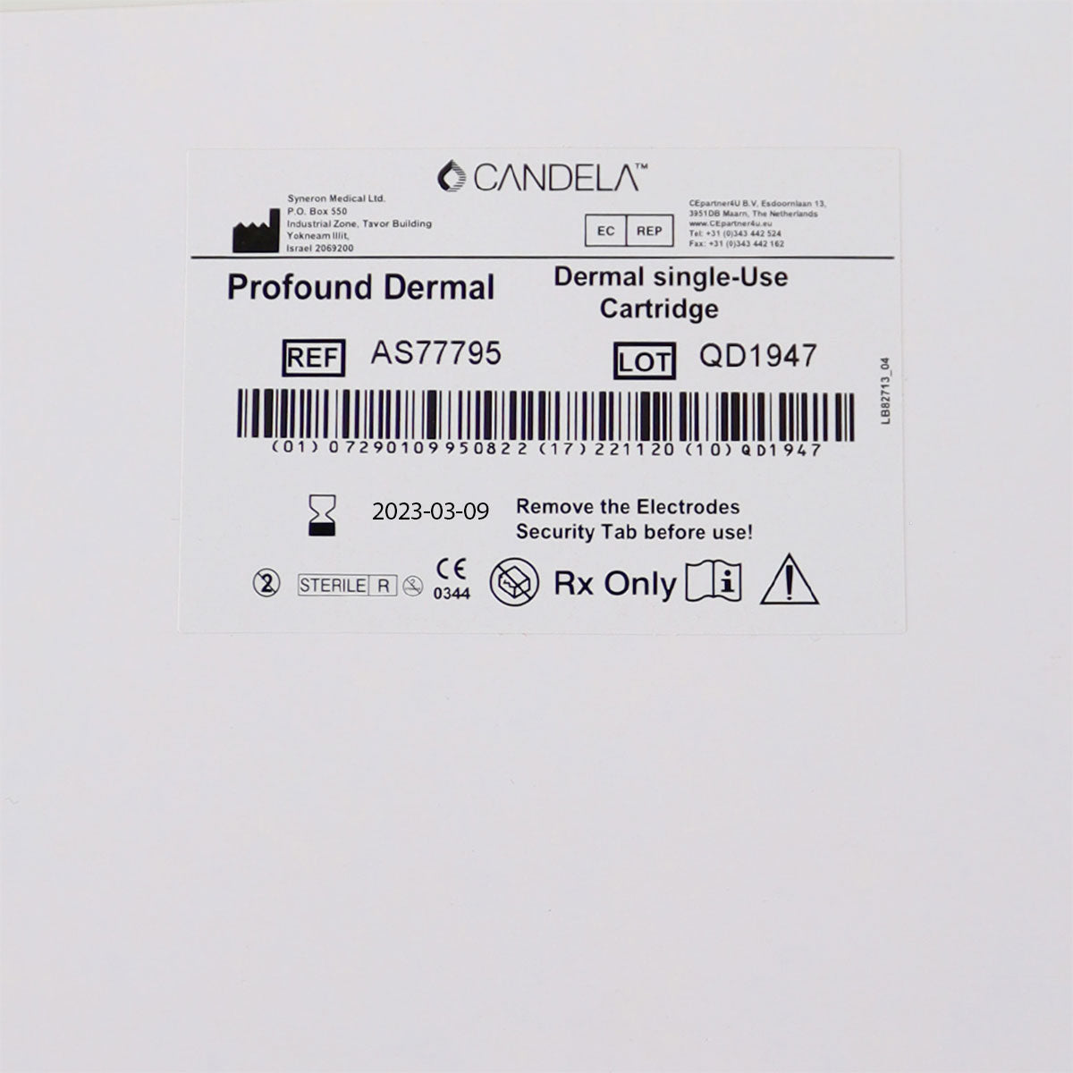 Candela Profound Dermal Single-Use Cartridge REF AS77795 EXP 03-09-2023