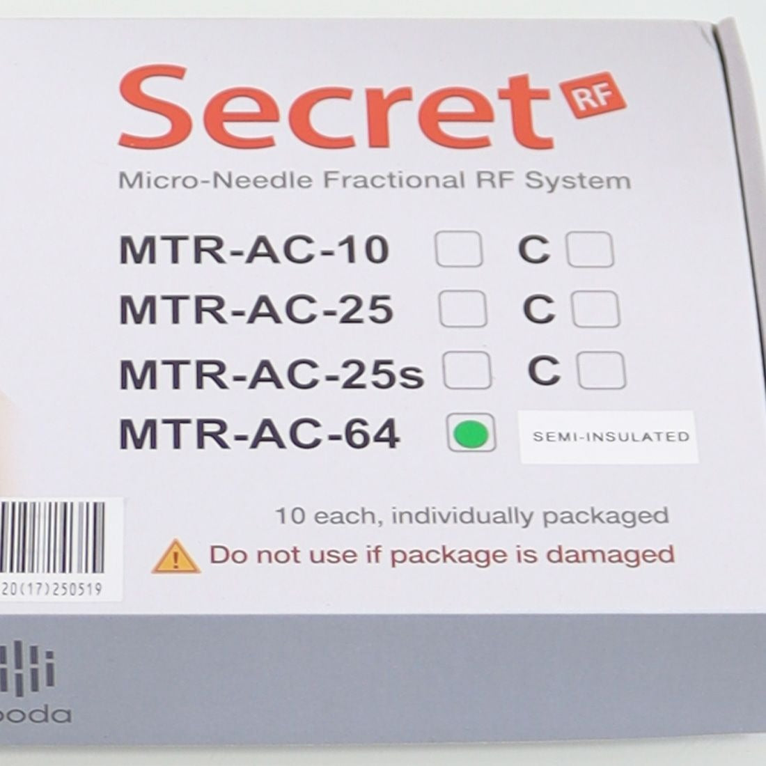 Cutera SecretRF Microneedle Tips 64-Pin Semi-Insulated MTR-AC-C-64 10 Pack - Expired