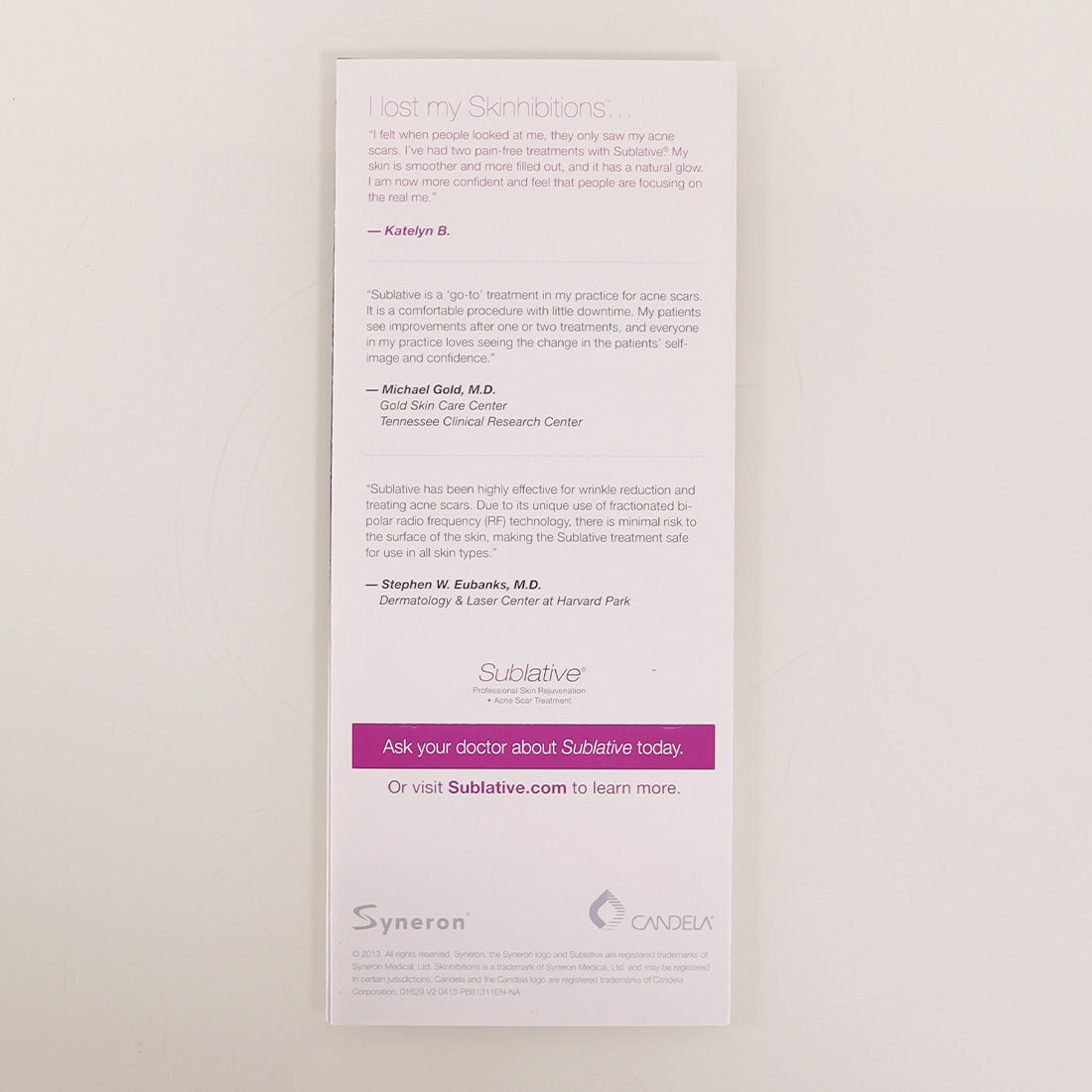 Syneron Candela Sublative Office Marketing Pamphlet PB81311EN-NA 8-Pack