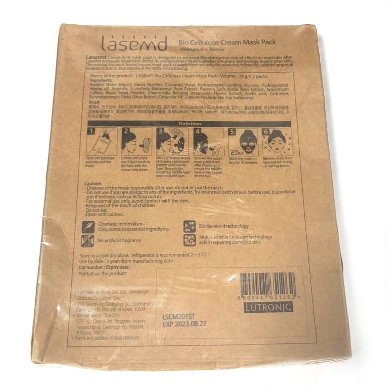 Lutronic LaseMD Bio Cellulose Cream Mask Pack Absorption Barrier 2-Pack 20g 2023