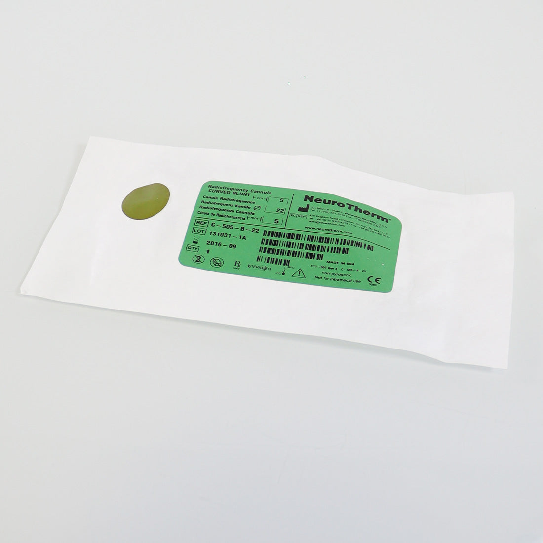 NeuroTherm RadioFrequency Disposable Cannula Curved Blunt C-505-B-22 Exp-2016