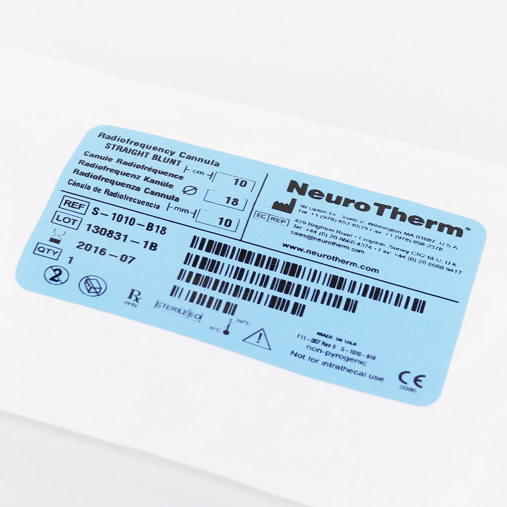 NeuroTherm RadioFrequency Disposable Cannula Straight Blunt S-1010-B-18 Exp2016