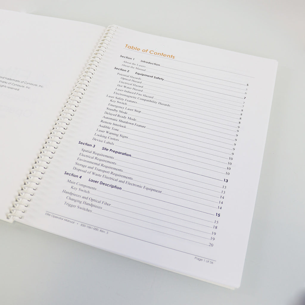 Cynosure Elite Acclaim Apogee Laser Operator Manual Reference Guide Parameters